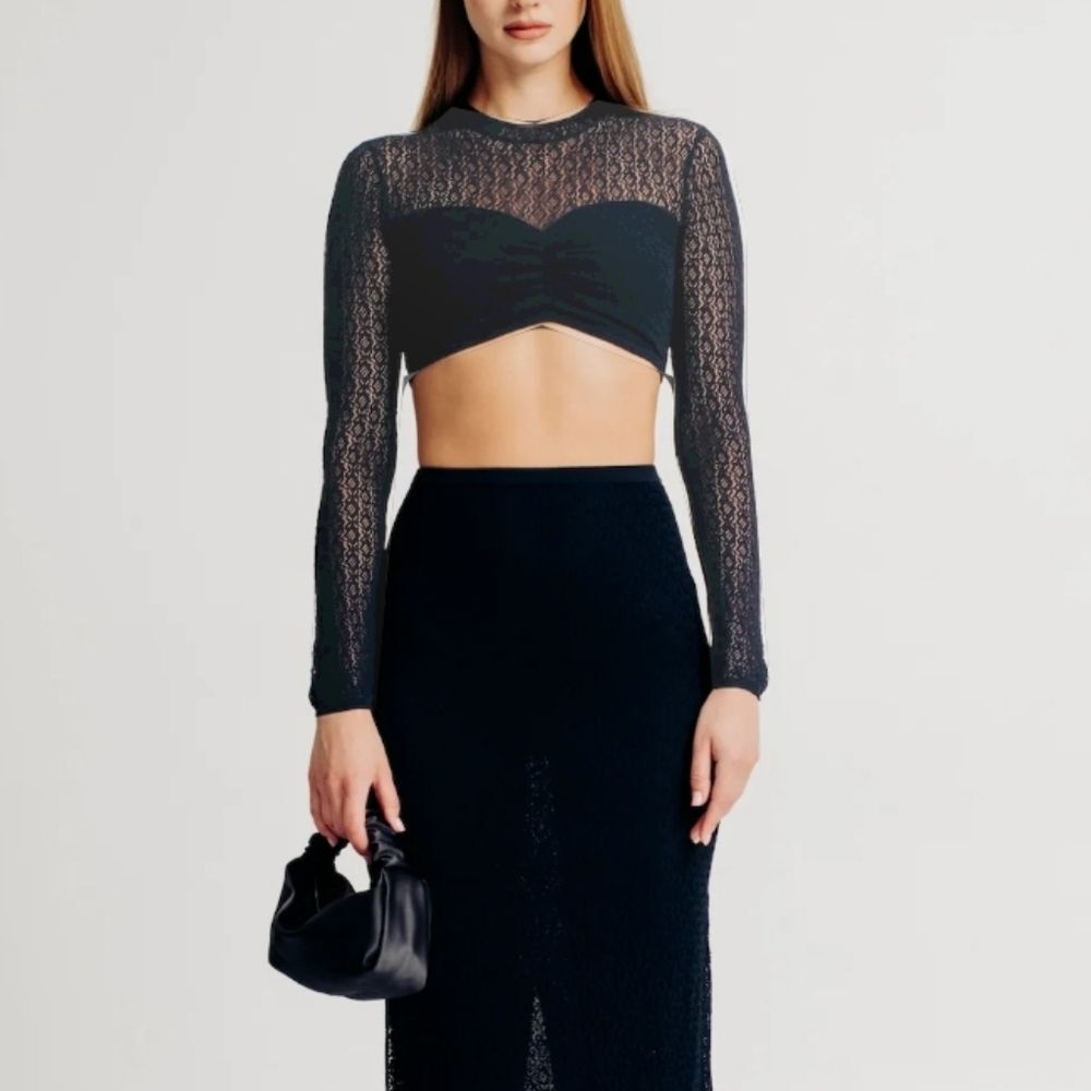 Torn Ronny Kobo Beverly Lace Crop Top M NWT Black Ruching Whimsigoth Sheer